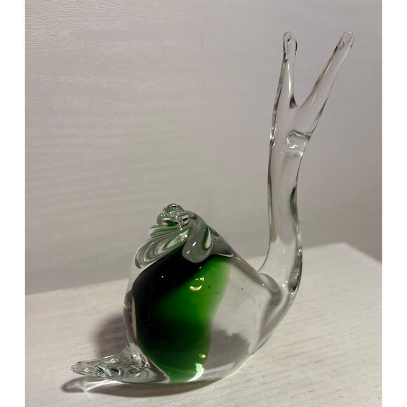 Handcrafted Green & Clear Swirl Glass Snail Figurine Paperweight 5" Tall - Picture 4 of 10